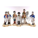 A group of six Sitzendorf porcelain figures of Napoleonic period officers, comprising 'Napoleon',