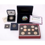 A 2012 Elizabeth Tower 2 oz silver medallion, 2004 proof set, 1992-93 silver proof 50p coin etc.