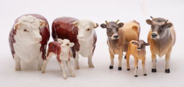 A group of Beswick cattle comprising Hereford cow, Hereford bull Champion of Champions,