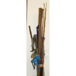 A collection of various sea fishing rods.