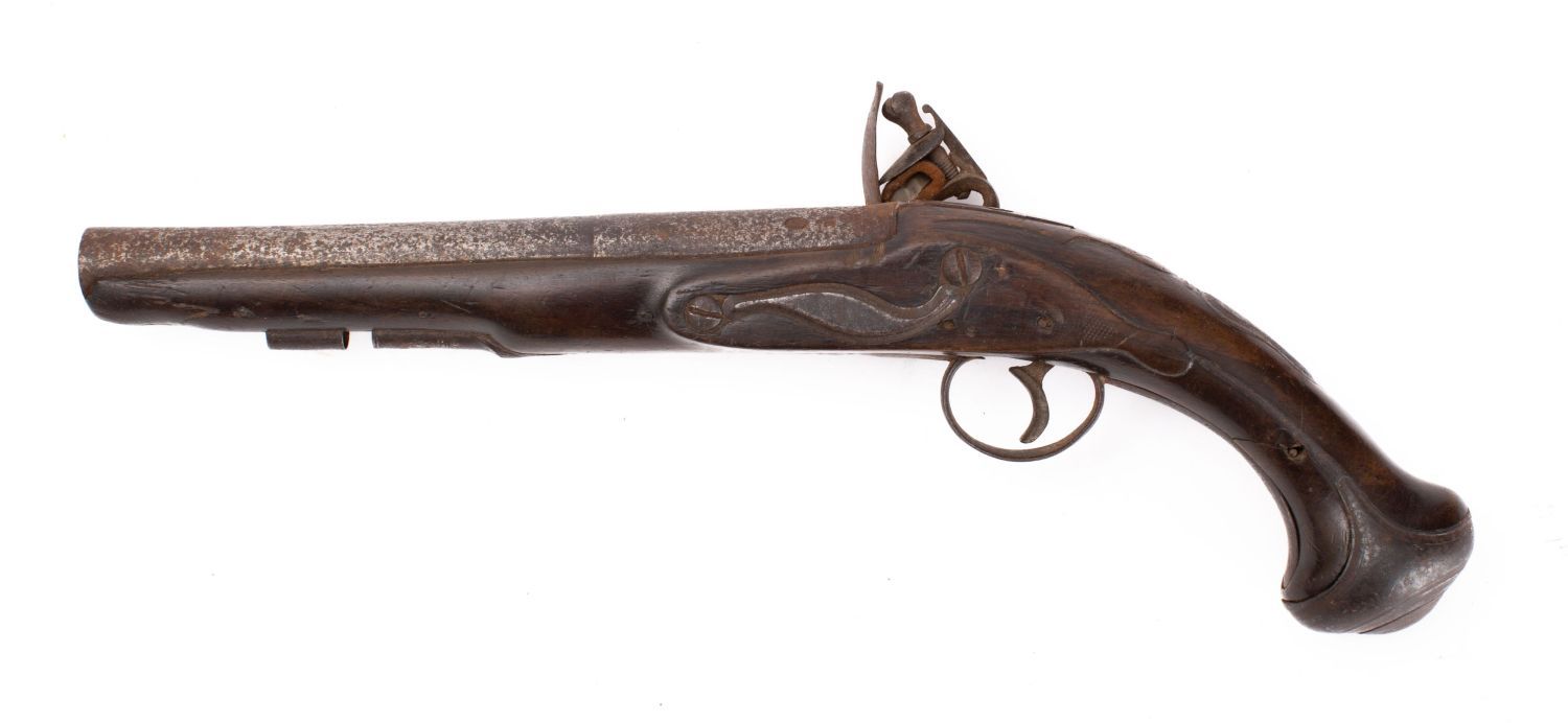 A late 18th century flintlock pistol, the plain 8 inch barrel with proof marks to chamber, - Image 2 of 2