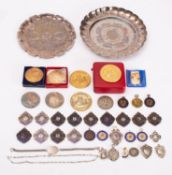 A collection of twelve various silver and enamel sporting medals,