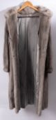 A lady's sapphire mink full length fur coat with detachable collar and belt, silver silk lining,