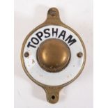 A brass and enamel 'Topsham' bell push.