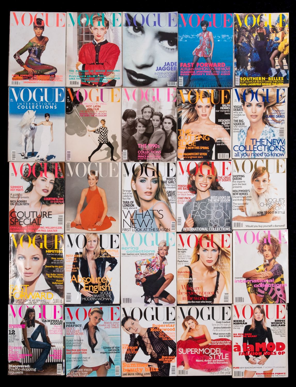 A collection of Vogue fashion Magazines dating between 1952 to 1997: comprising August 1952,