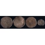 Four English hammered coins: comprising, Henry groat, two James I sixpences,