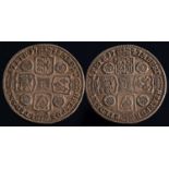 Two George II shillings,