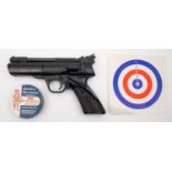A Wesley Tempest .22 calibre air pistol, black finish with two piece plastic grip, boxed.