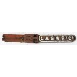 A L & SWR Ry, Co. cast iron boundary marker, highlighted in white to one side, 43cm long.