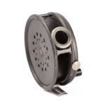 A Hardy 'Perfect' 3 5/8ths inch fly reel, single ebonised handle,