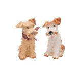 Two large Sylvac Pottery Terrier dogs, model 1380, one in a matt finish the other in a glass finish,