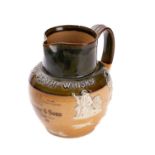 A Doulton stoneware harvest advertising jug for Dewar's Perth Whisky' with sprigged decorations