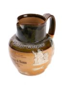 A Doulton stoneware harvest advertising jug for Dewar's Perth Whisky' with sprigged decorations