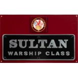 An alloy replica nameplate for the BR Warship class Diesel-hydraulic locomotive 'Sultan': mounted