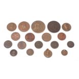 A mixed group of copper and base metal medallions and tokens including Royalty.