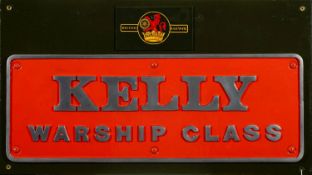 An alloy replica nameplate for the BR Warship class Diesel-hydraulic locomotive 'Kelly', 0827,