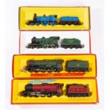 Tri-ang/Hornby OO/HO gauge. A group of four steam outline locomotives and tenders; R.