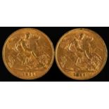 Two George V 1911 half sovereigns.