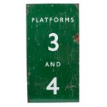 A Southern Railway enamel station sign 'Platform 3 & 4', 61 x 30.5cm.
