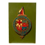 A L&SWR transfer carriage crest on wooden board, 53 x 36cm.
