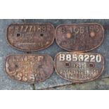 A group of four wagon plates, including a LNER standard 10 ton 1948 Darlington plate,