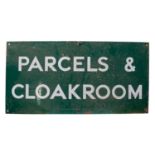 A Southern Railway enamel station sign 'Parcels & Cloakroom' by Mead McLean & Co Ltd, London,