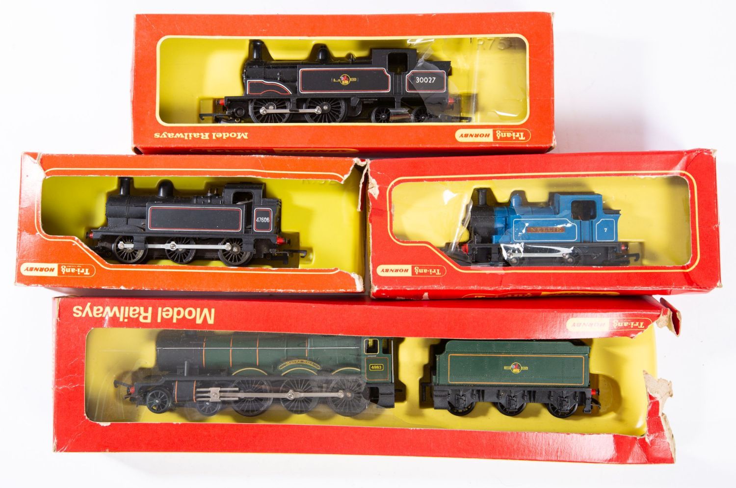 Tri-ang/Hornby OO/HO gauge. A group of four steam outline locomotives; R.