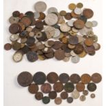 A mixed group of British and world coins: including cartwheel twopence, halfpenny,