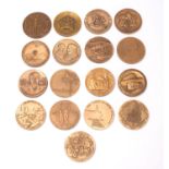 Sixteen various bronze Jewish history related medallions: