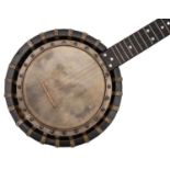 A five string zither banjo, Windsor style, unsigned with mother of pearl dot fret markers,