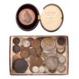 A box containing William II crown, 1820 & 21 crowns,