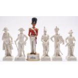 A group of five blanc de chine style military figures including Napoleon and one other figure