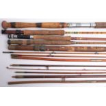 A small group of various split cane, hollow glass and other rods, various makers.