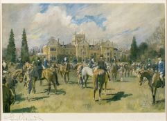 *Lionel Edwards (1874-1954) The Beaufort Hunt; a sportsman unsaddling his horse;