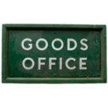 A Southern Railway wooden framed enamel station sign 'Goods Office',