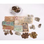 A bag of mixed world coins including approximately thirty five South African farthings,