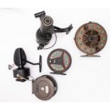 An Intrepid Rimfly King Size fly reel, together with two other fly reels,