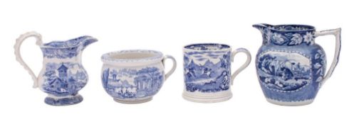 A small group of blue and white transfer ware,