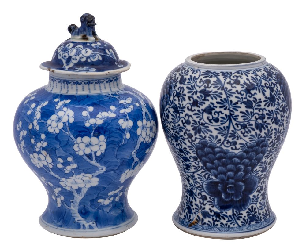 A Chinese blue and white baluster vase and a similar yen yen vase [reduced], Kangxi or later,