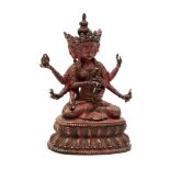 A Sino-Tibetan polychrome bronze figure of Avalokiteshvara the Bodhisattva with turquoise inlaid