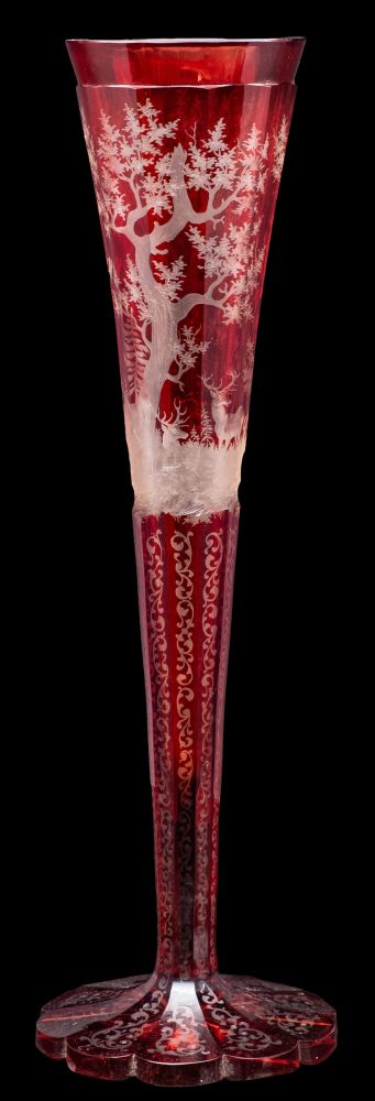 A Bohemian red overlay glass vase,