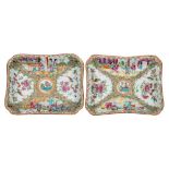 A pair of Canton dishes of shaped rectangular form, Qing Dynasty,