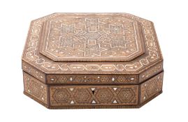 An Indo-Persian parquetry box of square outline with canted corners,