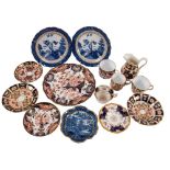 A mixed group of English porcelain, primarily Derby Imari pattern tea wares,