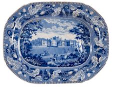 A transfer decorated pottery meat plate,