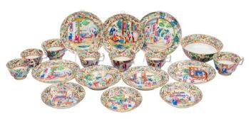 A group of Canton tea wares of similar brightly enamelled design, the ornate borders with pheasants,
