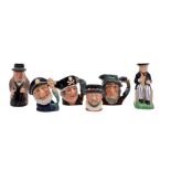 A group of five Royal Doulton character jugs, comprising Winston Churchill, Rip van Winkle,