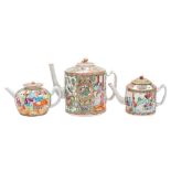 A group of three Canton teapots and covers,
