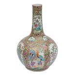 A large Canton bottle vase with globular body and long tapering neck, Qing Dynasty, 39cm.