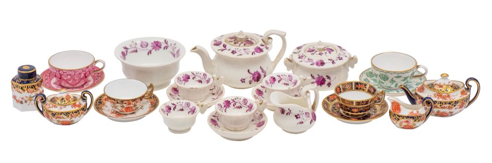 A miniature Royal Crown Derby porcelain tea service, comprising a teapot and cover, milk jug,